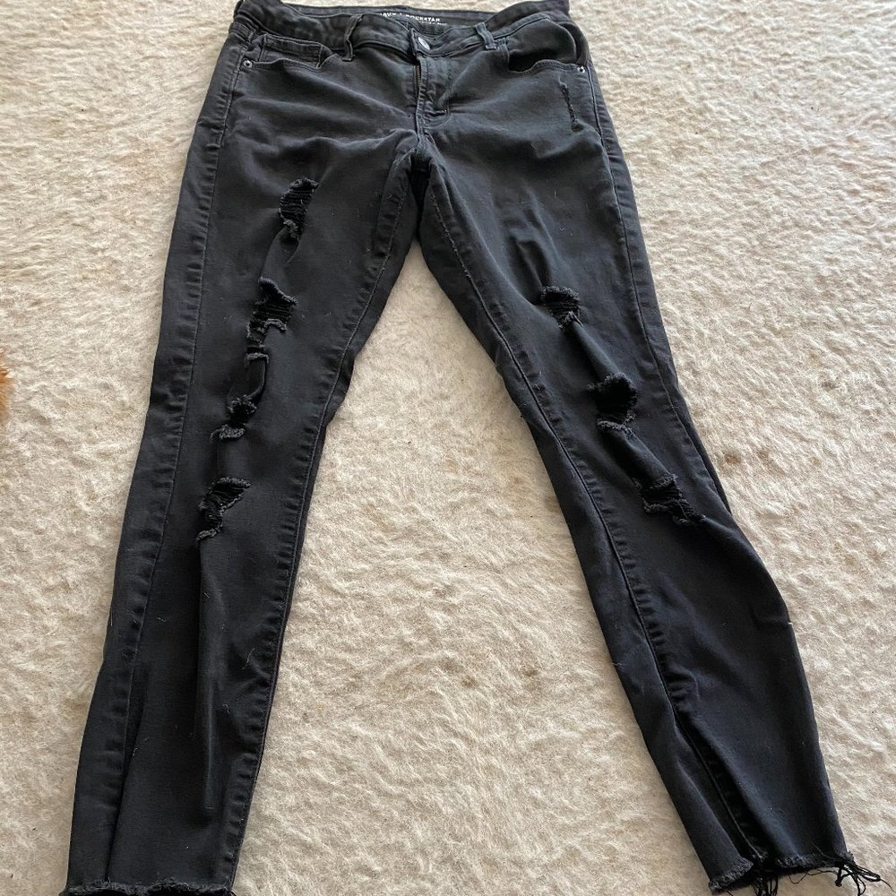 Black Old Navy Midrise Rockstar Distressed Jeans